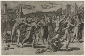 Marcantonio Raimondi Italian Prints: Massacre of the Innocents without the Fir Tree, ca. 1513-15. Creator: Marcantonio Raimondi