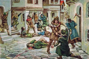 Murder Prints: Massacre of Jews in Barcelona (1391), drawing, 1920
