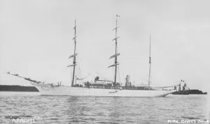 The three masted auxiliary barque Apache'. Creator: Kirk & Sons of Cowes The three masted auxiliary barque Apache'. Creator: Kirk & Sons of Cowes