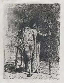 Illustrated Collection: Master of ceremonies, a man standing facing the viewer holding a staff in his left han... ca. 1865