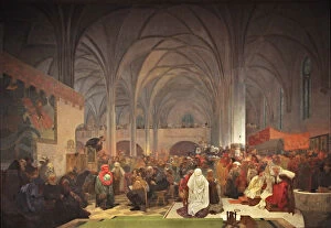Master Jan Hus Preaching at the Bethlehem Chapel (The cycle The Slav Epic). Artist: Mucha, Alfons Marie (1860-1939)