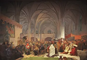 Slovanska Epopej Prints: Master Jan Hus Preaching at the Bethlehem Chapel (The cycle The Slav Epic)