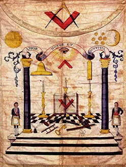 Masonry Prints: Master Mason Apron, 18th century. Artist: Anonymous