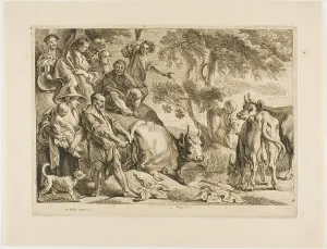Jakob Jordaens Prints: The Master Pulls the Cow Out of the Ditch by its Tail, 1652. Creator: Jacob Jordaens