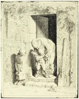 Precaution Prints: The Maternal Precaution, 1860, published 1921. Creator: Jean Francois Millet