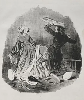 Honoredaumier French Prints: Matrimonial Customs: Ah! you think your wife does not provide enough for you, villian