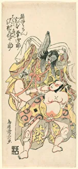 Kiyonaga Torii Prints: Matsumoto Koshiro III as Kusunoki Bokon and Sawamura Kijuro as Omori Hikoshichi