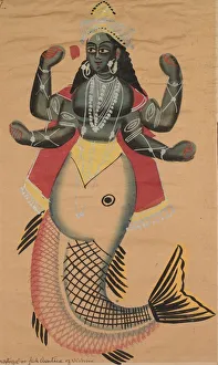 Kalighat Painting Gallery: Matsya, Fish Avatara of Vishnu, 1800s. Creator: Unknown