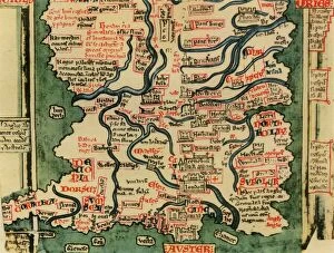 Social History Gallery: Matthew Pariss Map of Great Britain showing rivers & towns in the south of England & part of Wales