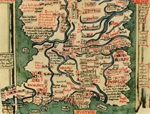 Wind Prints: Matthew Pariss Map of Great Britain showing rivers & towns in the south of England & part of Wales
