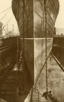 Dry Dock Gallery: The Mauretania in Dry Dock, c1930. Creator: H. Aslin