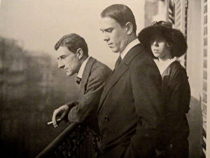 Diaghilev Collection: Maurice Ravel, Vaslav Nijinsky, Bronislava Nijinska in Paris, 1914. Artist: Anonymous