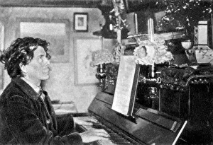 Maurice Rollinat, French poet, playing the piano, 1902