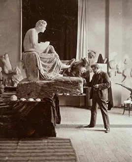Max Klinger Prints: Max Klinger working on the Beethoven sculpture