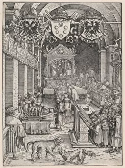Congregation Gallery: Maximilian I Hearing Mass, ca. 1515. Creator: Hans Weiditz