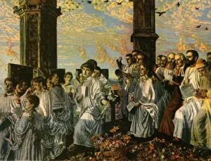 Pre Raphaelite Prints: May Morning on Magdalen Tower, 1888-1890, (1942). Creator: William Holman Hunt