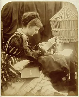 Stripe Prints: May Prinsep reading a letter, 1870. Creator: Julia Margaret Cameron