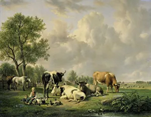 Goatherd Prints: Meadow with Animals, 1820-1837. Creator: Jan van Ravenswaay