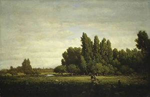 Meadow Gallery: A Meadow Bordered by Trees, ca. 1845. Creator: Theodore Rousseau