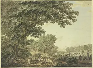 Farm Animal Prints: Meadow between the forest with many cattle