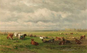 Milking Prints: Meadow Landscape with Cattle, c.1880. Creator: Willem Roelofs