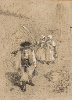 Scythe Prints: From the meadows - study for a painting, after 1900. Creator: Joza Uprka