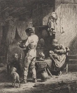 Jacque Prints: The Meal, 1864. Creator: Charles Emile Jacque