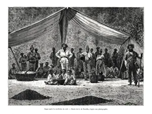 Coffee Plantation Collection: A meal after the gathering of coffee, Brazil, 19th century. Artist: A de Neuville