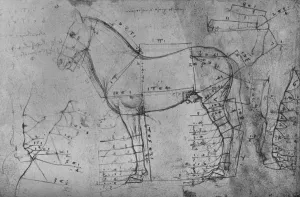 Sketchbook Prints: Measured Drawing of a Horse in Profile to the Left
