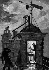 Crescent Moon Prints: Measuring the wind: a sketch at the Royal Observatory, Greenwich, 1880. Creator: Unknown
