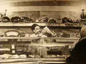 Meat counter in a Soviet food store, USSR, 1960s