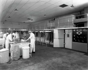 Food Industry Prints: Meat dressing at the Danish Bacon Co, Kilnhurst, South Yorkshire, 1957
