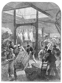 Hydraulic Prints: The Meat Market, Smithfield: arrival of an early meat train, 1870. Creator: Unknown
