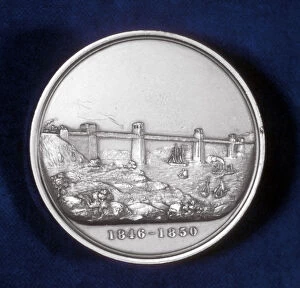 Wales Collection: Medal commemorating the building of the Britannia Tubular Bridge, North Wales, c1850