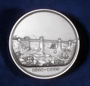Commemorative Prints: Medal commemorating the building of the Britannia Tubular Bridge, North Wales, c1850