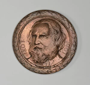 Laurel Wreath Collection: Medal commemorating Henry Wadsworth Longfellow, c. 1882. Creator: Bela Lyon Pratt