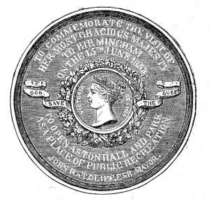 Amenities Prints: Medal Commemorative of the Opening of Aston Park and Hall by Her Majesty