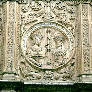 Catholics Collection: Medallion on the facade of the University of Salamanca with the relief of the Catholic Kings