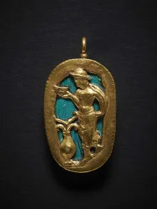 Dushanbe Prints: Medallion with late Roman cameo insert, 4th-6th century. Creator: Central Asian Art