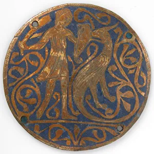 Limoges Prints: Medallion with Man Fighting Basilisk, French, ca. 1240-60. Creator: Unknown
