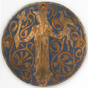 Sceptre Gallery: Medallion with a Queen Holding a Scepter and Falcon, French, ca. 1240-60