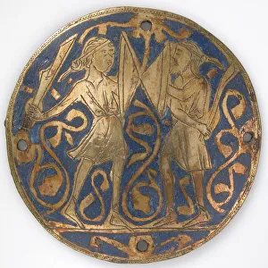 Limoges Prints: Medallion with Two Warriors, One Bearded, with Swords and Bucklers, French, ca. 1240-60