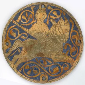 Limoges Prints: Medallion with Youth on Galloping Horse, French, ca. 1240-60. Creator: Unknown