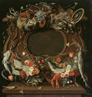 Oil On Metal Prints: Medallion's Frame with an Allegorical Depiction of the Four Elements, 1664