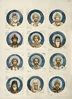 Medallions with Russian Saints (Study for frescos in the St Vladimirs Cathedral of Kiev), 1884-1889. Artist: Vasnetsov, Viktor Mikhaylovich (1848-1926)