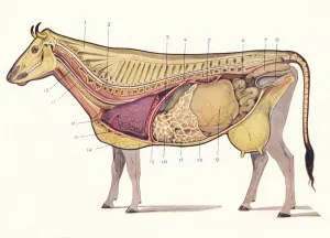 Section Prints: Median section of a cow, showing principal organs of digestion, etc, c1905 (c1910)