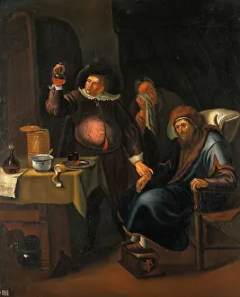 Jan Havickszoon Steen Prints: A medical practitioner examining the urine and taking the pulse of an elderly man