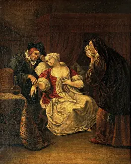 Jan Havickszoon Steen Prints: A medical practitioner taking a lady's pulse