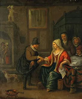 Jan Havickszoon Steen Prints: A medical practitioner taking a woman's pulse