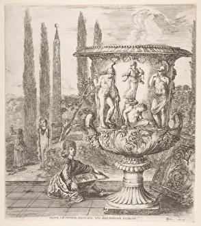 Garden Ornament Prints: The Medici vase, a large vase to right decorated with a representation of the sacrifice